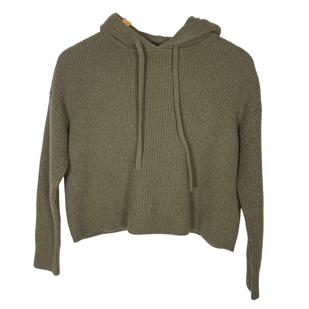 Jenni Kayne Olive Green Wool Alpaca Cropped Hoodie Sweater S Quiet Luxury Cozy